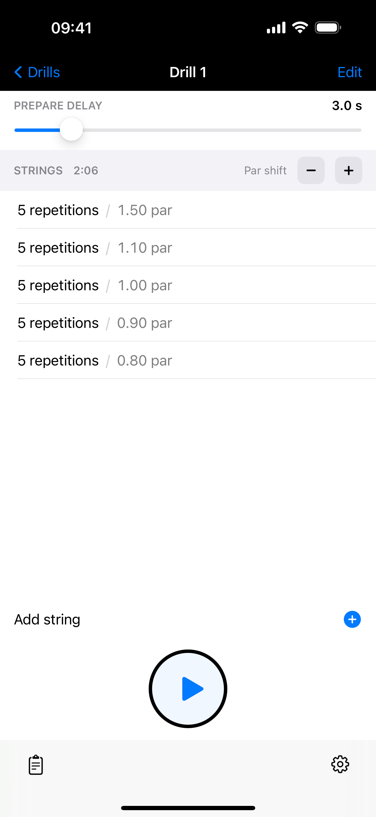 Drill detail with par times